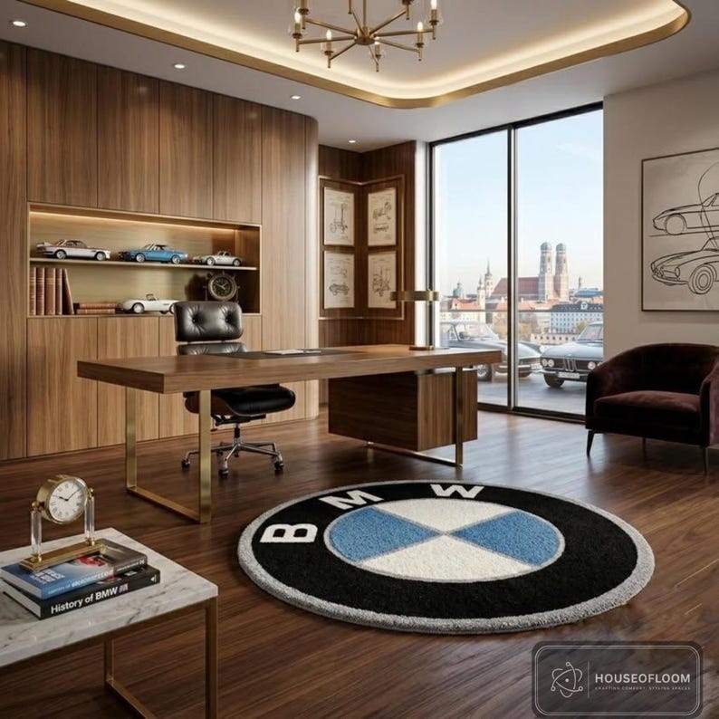 Tufting Rug Bmw Luxury BMW Logo Round Rug Black Blue Tufted Statement Piece for Modern ...