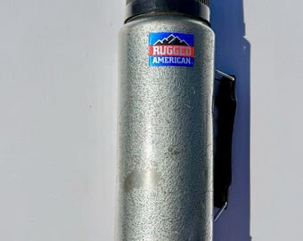 Vintage Aladdin Rugged American Gray Black Metal 1 Quart 32 Oz Thermos RH95