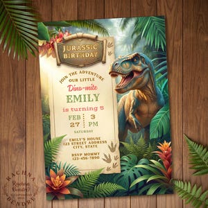 Trex Birthday Invitation Digital, Trex 5th Birthday Invite, Editable Dinosaur 5th Birthday Invitation, Five A-Saurus Birthday Invite, Canva