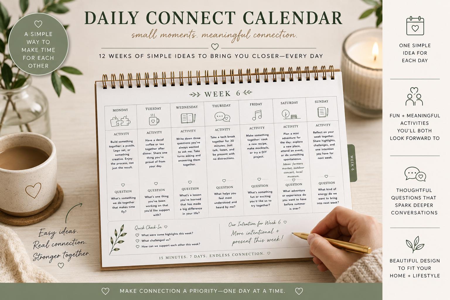 Daily Connect Calendar Printable | 12 Week Couples Connection Planner ...