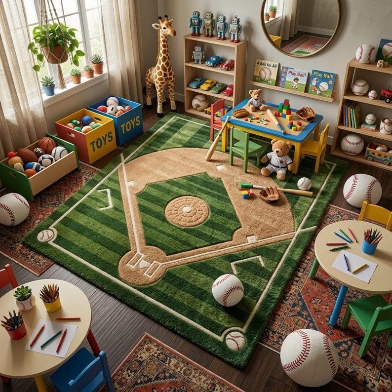 Handmade Baseball Field Rug –sports Theme Hand Tufted Wool Area Rug for ...