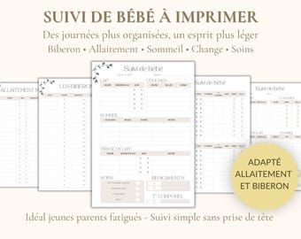 Pack Suivi Bébé PDF à imprimer | Allaitement, biberons, sommeil | Planner nouveau-né & organisation bébé