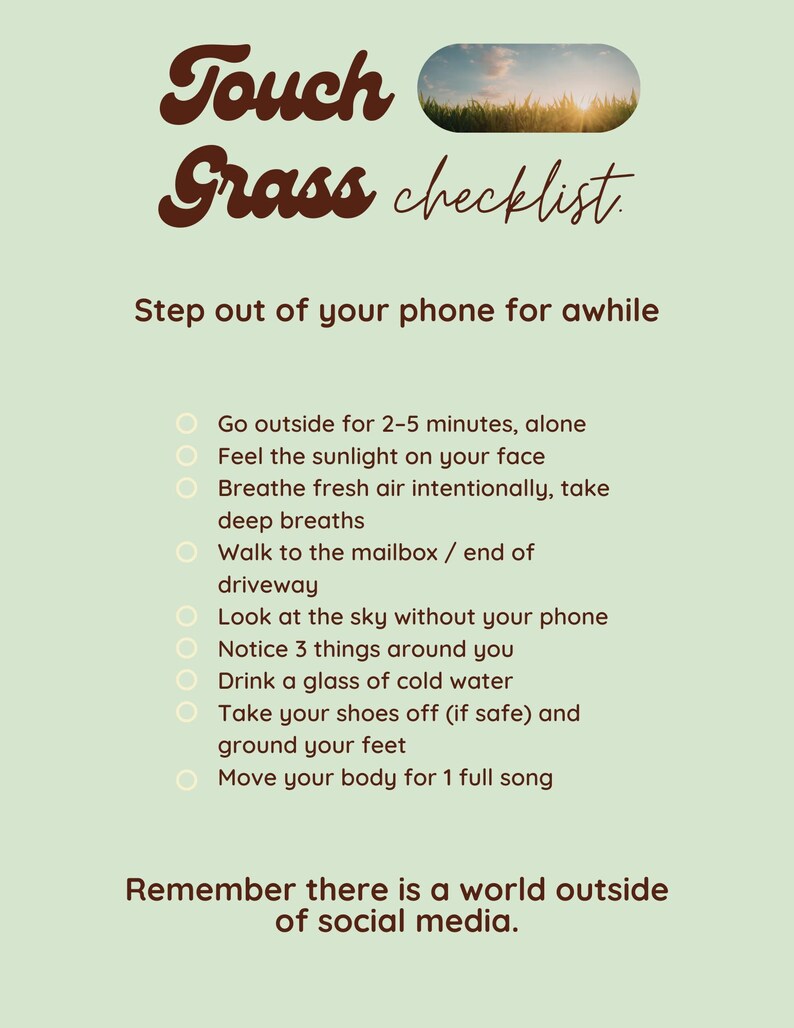 Touch Grass Checklist | ADHD Grounding Exercise, Digital Detox Tool ...