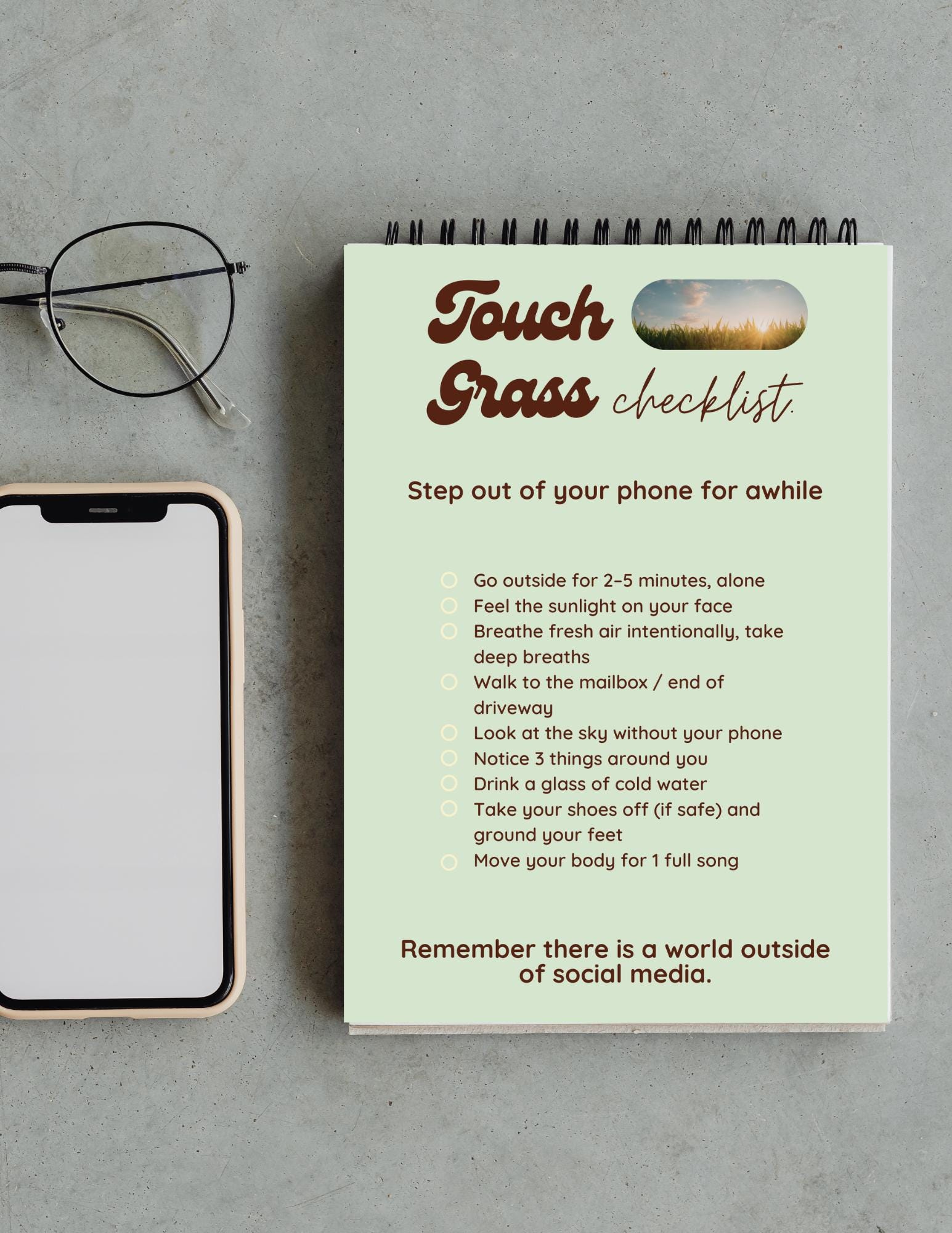 Touch Grass Checklist | ADHD Grounding Exercise, Digital Detox Tool ...