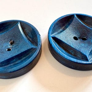 2 Tested Bakelite Buttons 28mm Blue Carved Art Deco Vintage Coat Sewing Collectible Pair