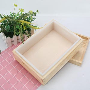 Silicone Soap Mold with Wooden Box, Rectangle Soap Loaf Mold, Easy Release DIY Soap Bar Mold for Handmade Soap, Cake & Jelly