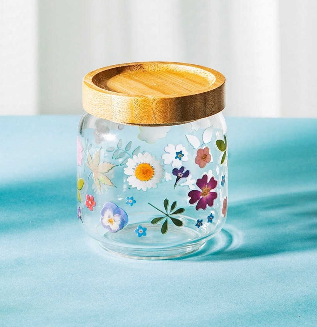 Pressed Flowers Glass Storage Jar Sass and Belle Etsy UK