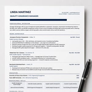 Quality Assurance Manager Resume Template, ATS Friendly CV, Word Editable QA Manager Tool