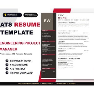 Engineering Project Manager Resume Template | ATS-Friendly, Editable Word CV
