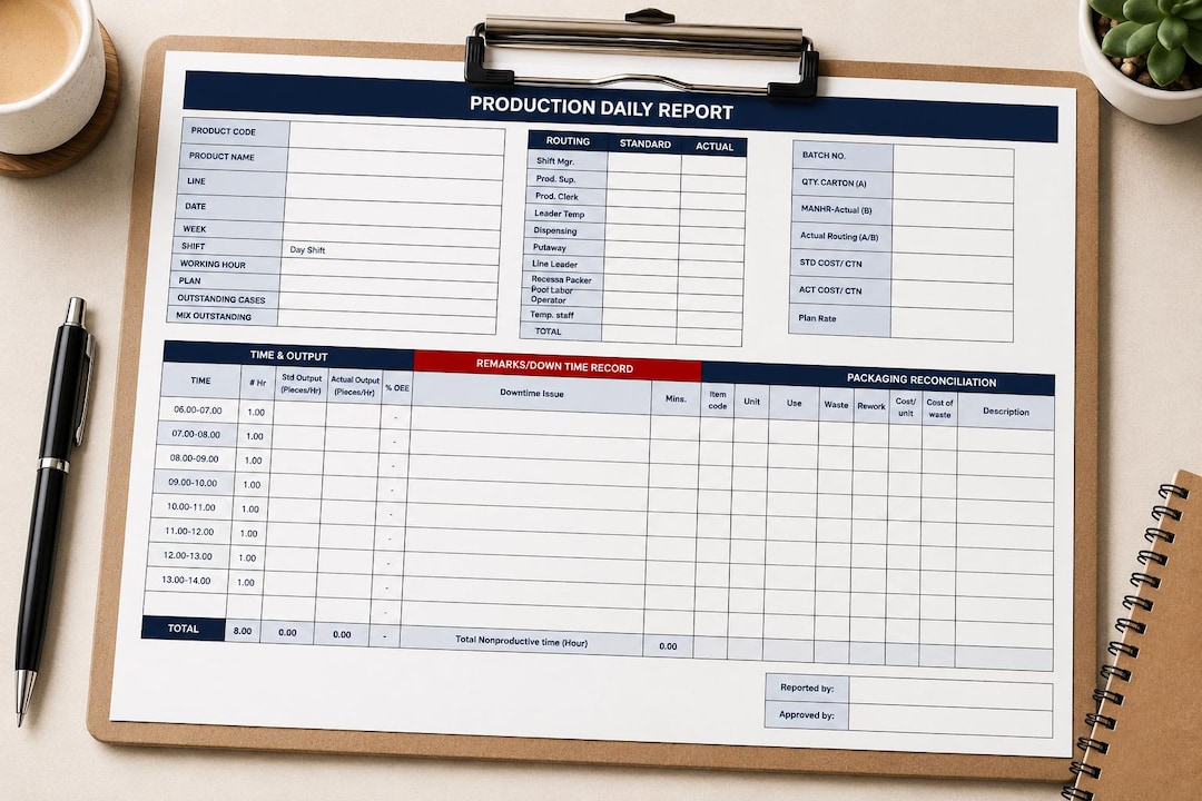 Production Daily Report Template | Editable Manufacturing Tracker ...