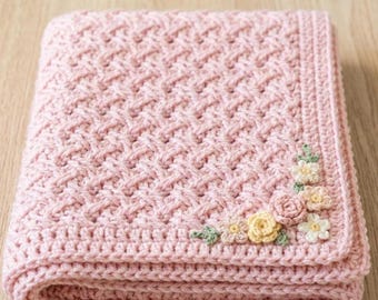 Patrón de manta de bebé a crochet en PDF, patrón de manta de punto de cruz, patrón de manta floral de bebé a crochet, manta fácil para heredar,