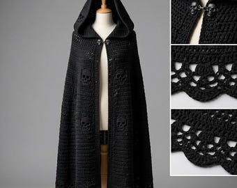 Patrón de ganchillo para capa con capucha de calavera gótica / Capa de Halloween en PDF / Capa con capucha de ganchillo / Capa de bruja / Capa de cosplay de fantasía