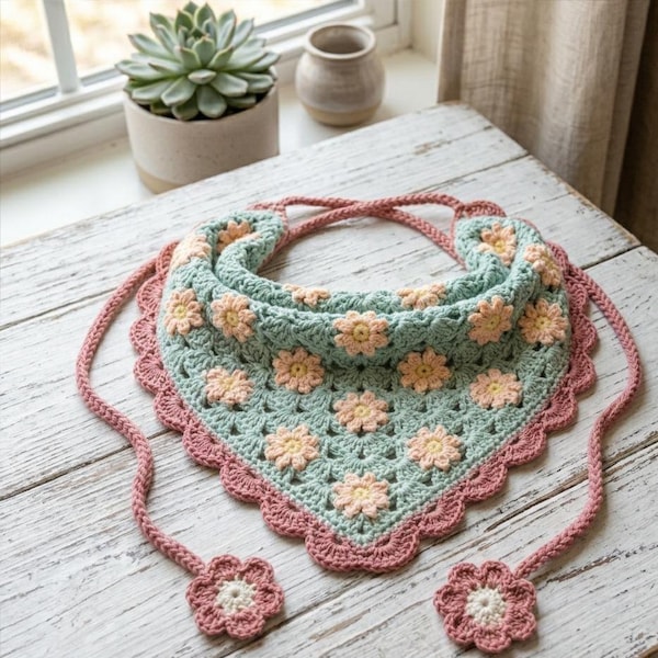 Blossom Garden Headscarf Crochet Pattern PDF | Floral Bandana  Pattern | Cottage-core Head Scarf | Daisy Kerchief Tutorial