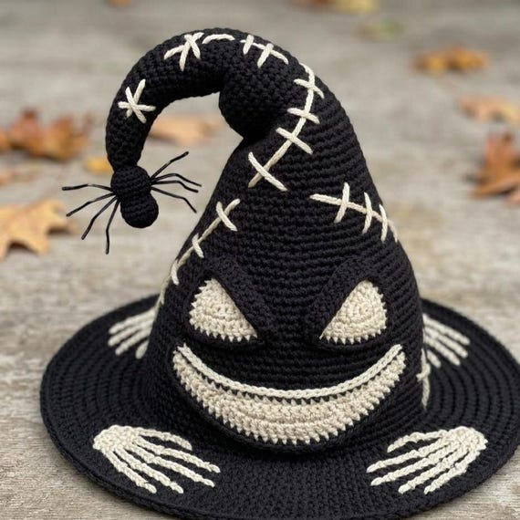 Oogie Boogie Crochet Witch Hat Pattern , Halloween Costume Hat, Nightmare Inspired Crochet PDF, Skeleton Witch Hat Tutorial