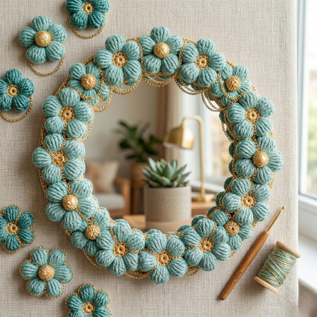 30 Framed Crochet Wall Art Patterns for Stylish, Handmade Decor 33 Sage Floral Mirror Frame Crochet Pattern