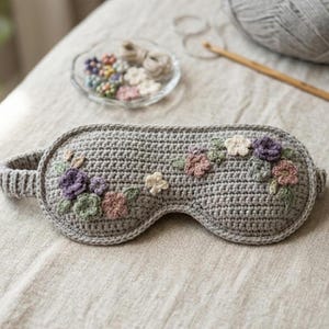 Virkmönster för viktad sömnmask, virkad sömnmask med blommönster, virkad sömnmask för nybörjare, present till självvård, handledning för avslappningsmasker