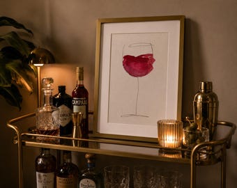 DIGITAL ART PRINT Aquarel wijnglas, wijnhuisdecor, wijnkunst aan de muur, barwagenkunst