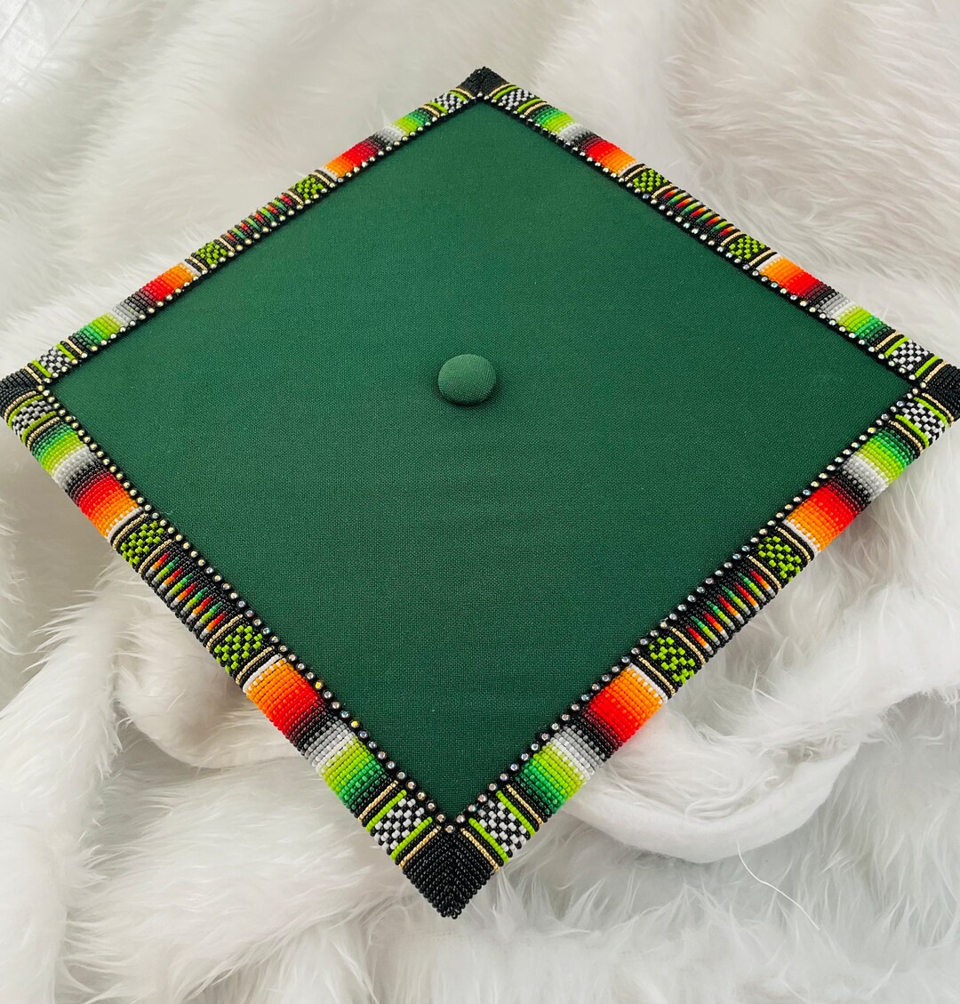 Beaded Graduation Cap Adult Green Etsy