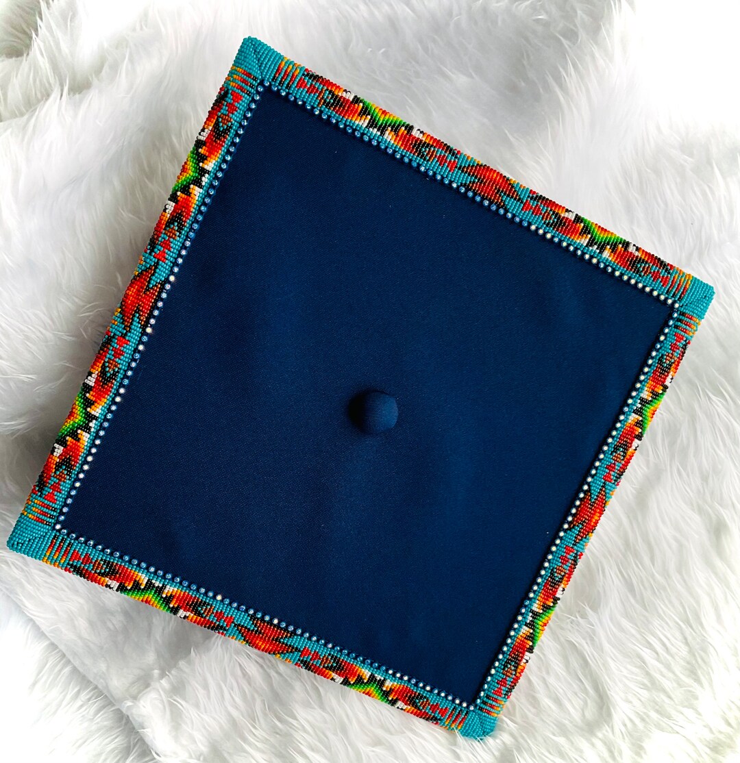 Beaded Graduation Cap Adult Navy Blue Etsy