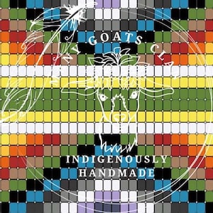 May include: A colorful beaded design with a goat head in the center. The design includes the text "NY GOATS CL" and "INDIGENOUSLY HANDMADE".