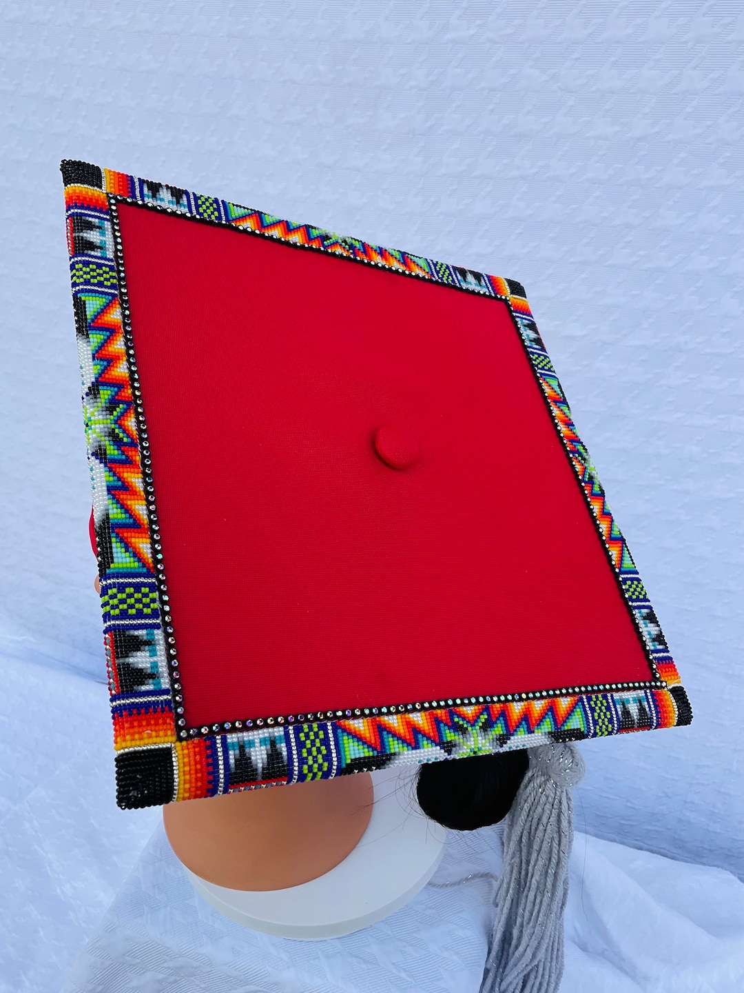 Beaded Graduation Cap Adult Red Etsy