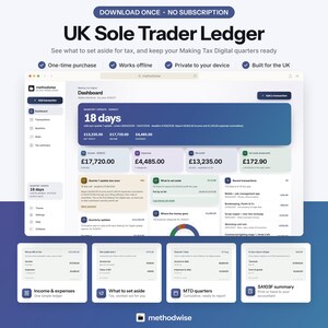 UK Sole Trader Ledger App | MTD Quarters, SA103F Tax Summary & Income/Expense Records | Offline, Buy Once