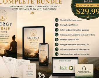 Spiritual Awakening Bundle | Energy Sensations Guide, Grounding Workbook, Energy Tracker, Affirmation Cards & Guided Audio