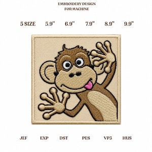 Diseño de bordado de mono divertido / Archivo de bordado a máquina de mono de dibujos animados adorable