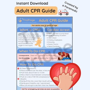 Guía completa de RCP para adultos / Descarga digital imprimible de RCP para familias, gimnasios, piscinas, iglesias, escuelas, centros comerciales / Primeros auxilios de emergencia