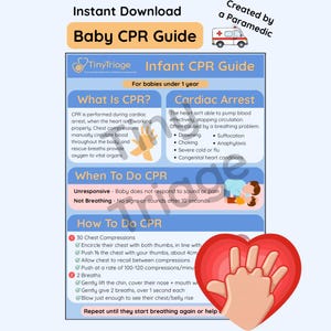 Guía completa de RCP para bebés / Guía imprimible de RCP de emergencia para padres, guarderías, hogares de día, piscinas y escuelas / Descarga digital de primeros auxilios