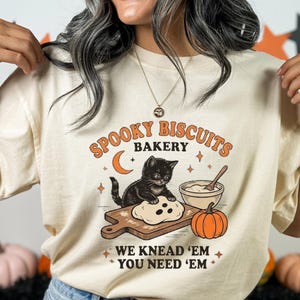Sudadera de cuello redondo para amantes de los gatos de Halloween, sudadera con estampado de galletas de gatitos para la temporada de Halloween, jersey vintage de calabazas para otoño.