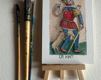 Impression de qualité de carte de Tarot - Le Mat - peinte à la main à l'aquarelle