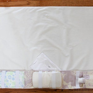 Full body All-in-One Changing Pad Wipeable Waterproof Pockets for Diapers, Cream and Wipes Lavender flowers image 3