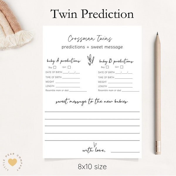 Twin Prediction Activity Sheet, 8x10 Twin Baby Prediction Game, Baby Shower Activity, Printable Prediction Activity, Custom Twin Prediction