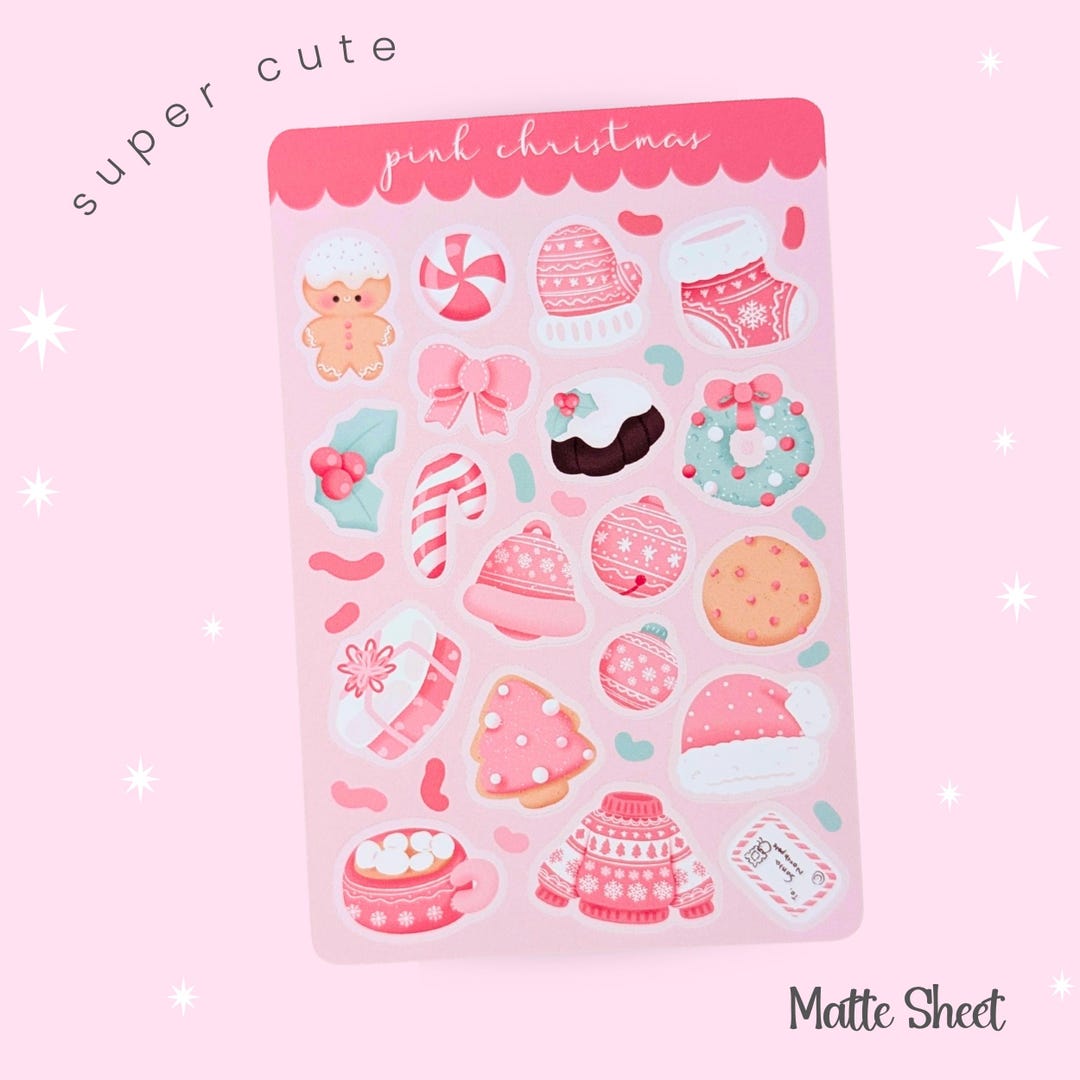 Pink Christmas Sticker Sheet for Planners Diaries Calendars and Scrap ...