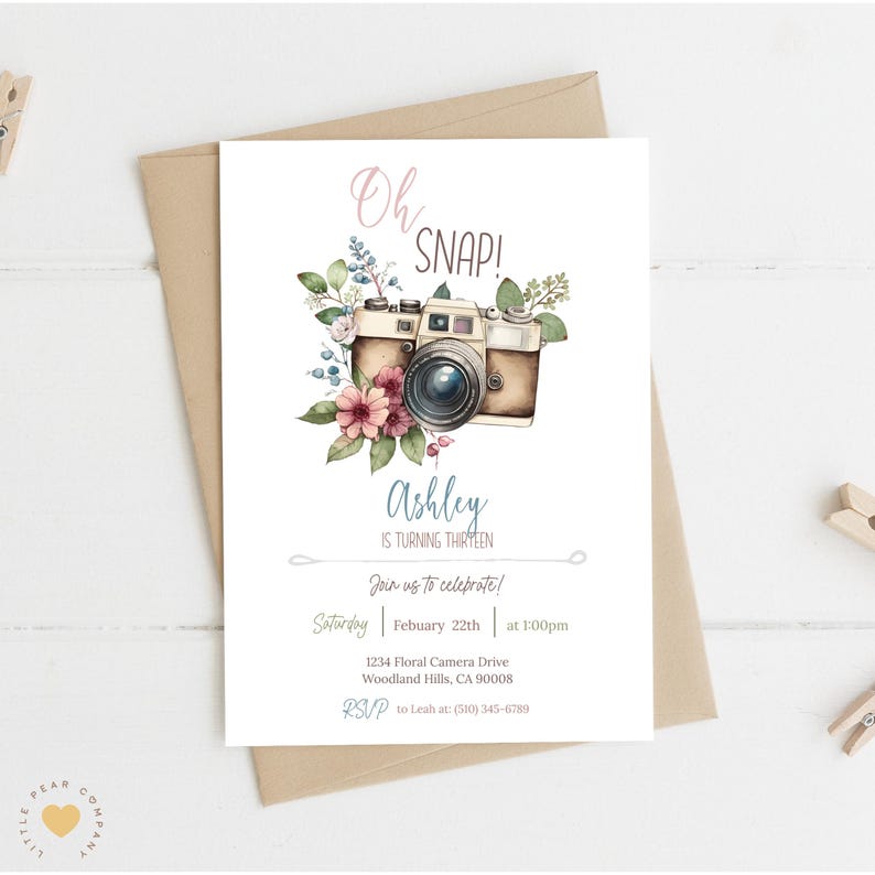 Vintage Camera Birthday Party Invitation, Oh Snap Photography Birthday ...