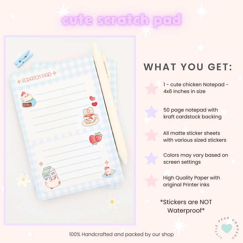 Cute Chicken Scratch Pad, Kawaii Stationery, Chicken Tear Apart Notepad ...