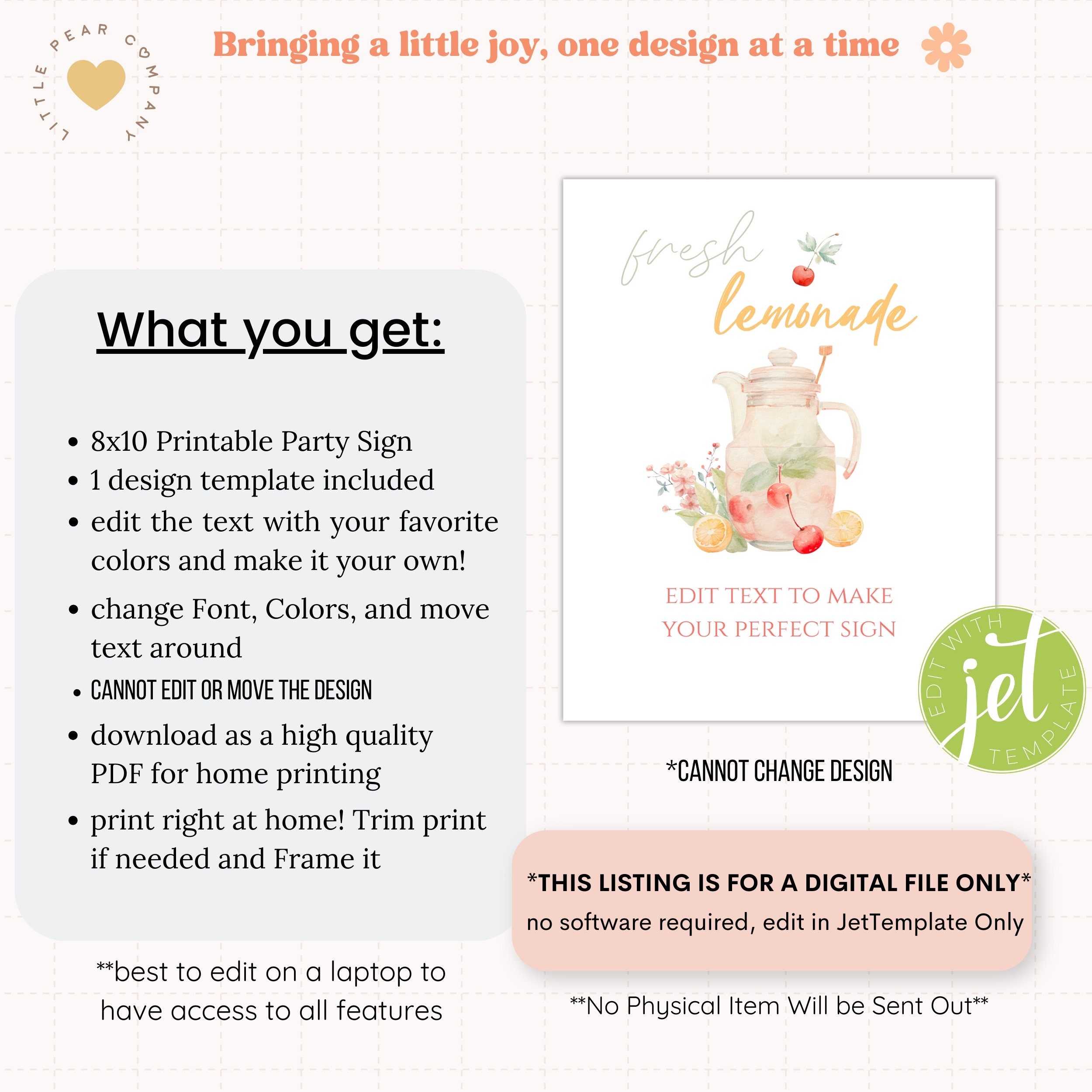 Printable Lemonade Party Sign, Editable Lemonade Bar Sign, Brunch ...