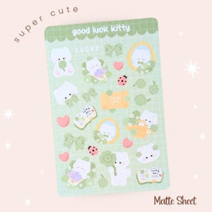 Lucky Kitty Sticker Sheet, Kawaii Cat Sticker Sheet, Aesthetic Journal Planner Diary Stickers - Cute Kitty Bundle Stickers