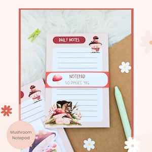 Mushroom Notepad, Cute Cottage Core Memo Pad, 4x6 Mushroom Stationery Notepad