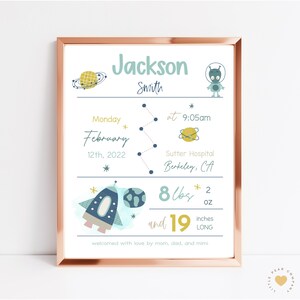 Space Birth Announcement Sign, Printable Baby Birth Sign, Editable Birth Stat, Newborn Stat Sign, Outer Space Baby Stat Template