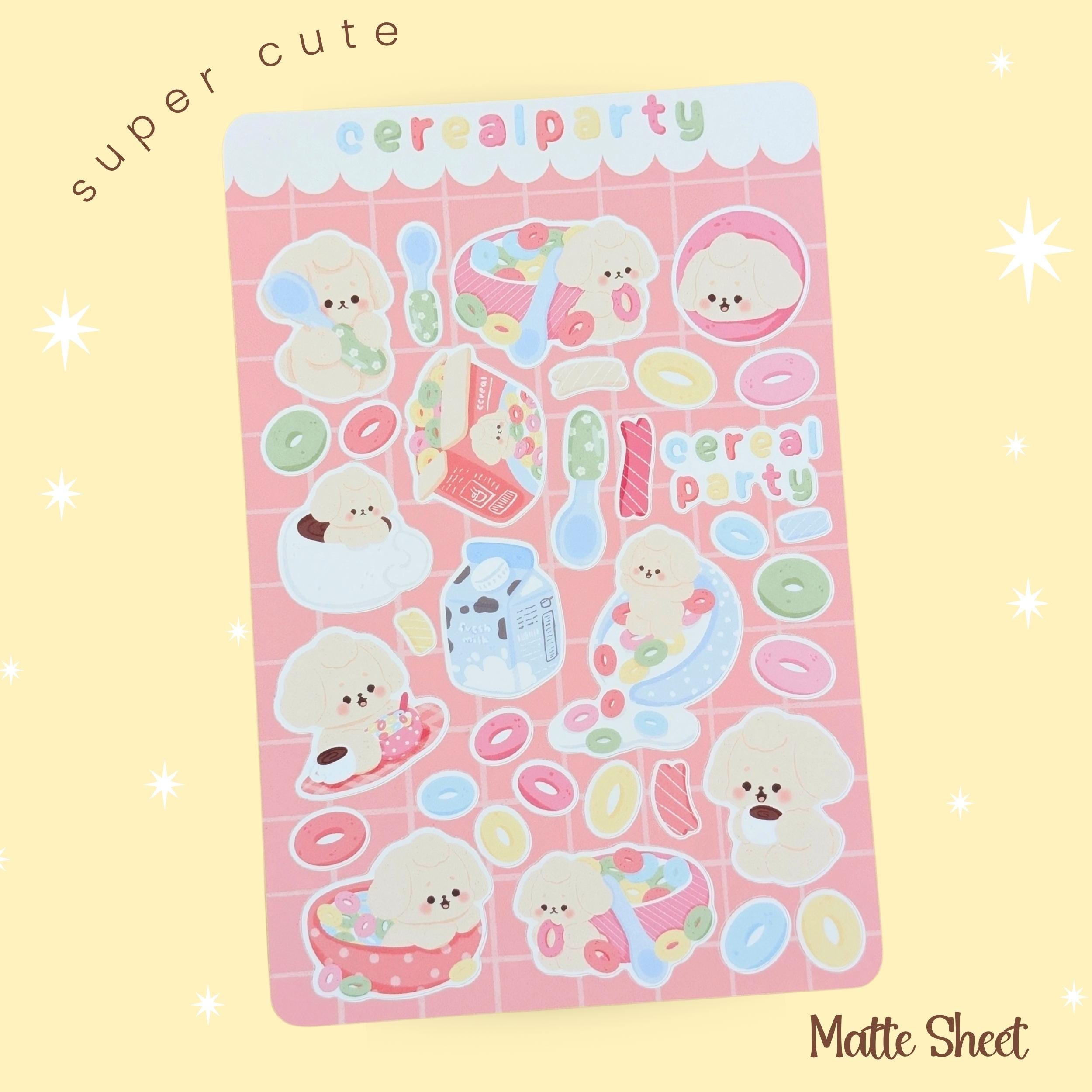 Cereal Sticker Sheet, Cute Dog Stickers, Kawaii Dog Sticker Sheet, Pink Stickers