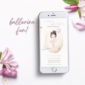 Digital Ballerina Birthday Invitation, Editable Dance and Twirl Evite, Ballet Party Invite