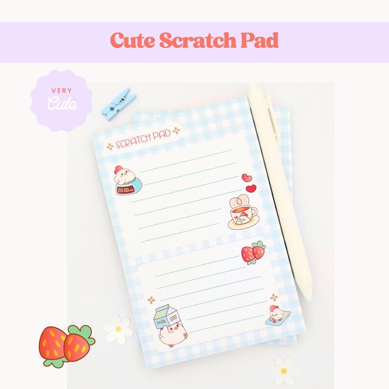 Cute Chicken Scratch Pad, Kawaii Stationery, Chicken Tear Apart Notepad ...