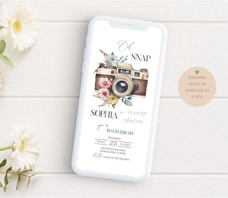 Editable Oh Snap Birthday Invite, Photo Birthday Party Evite Vintage ...