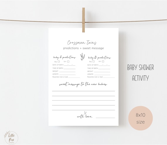 Twin Prediction Activity Sheet, 8x10 Twin Baby Prediction Game, Baby Shower Activity, Printable Prediction Activity, Custom Twin Prediction