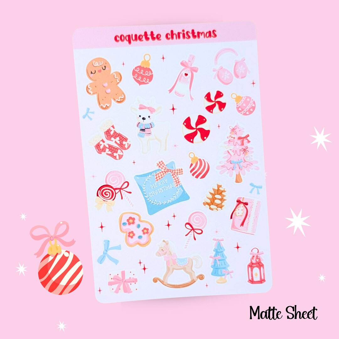 Pink Coquette Christmas Sticker Sheet for Planners Diaries Calendars ...