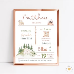 Dragon Newborn Baby Birth Information Stat Sign, Woodland Forest Birth Announcement, Printable Birth Keepsake, New Mom Gift