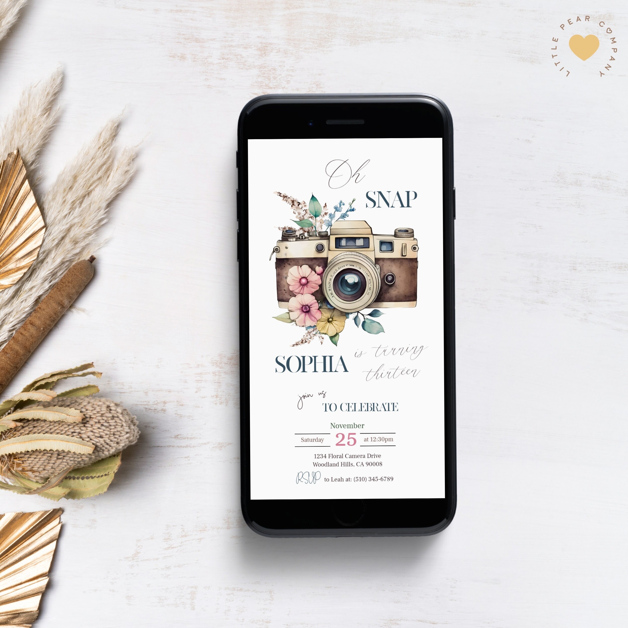 Editable Oh Snap Birthday Invite, Photo Birthday Party Evite Vintage ...