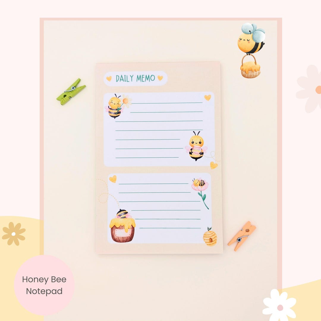 Honey Bee Notepad, Bee Daily Memo Pad, Kawaii Bee 4x6 Notepad, Bumble ...